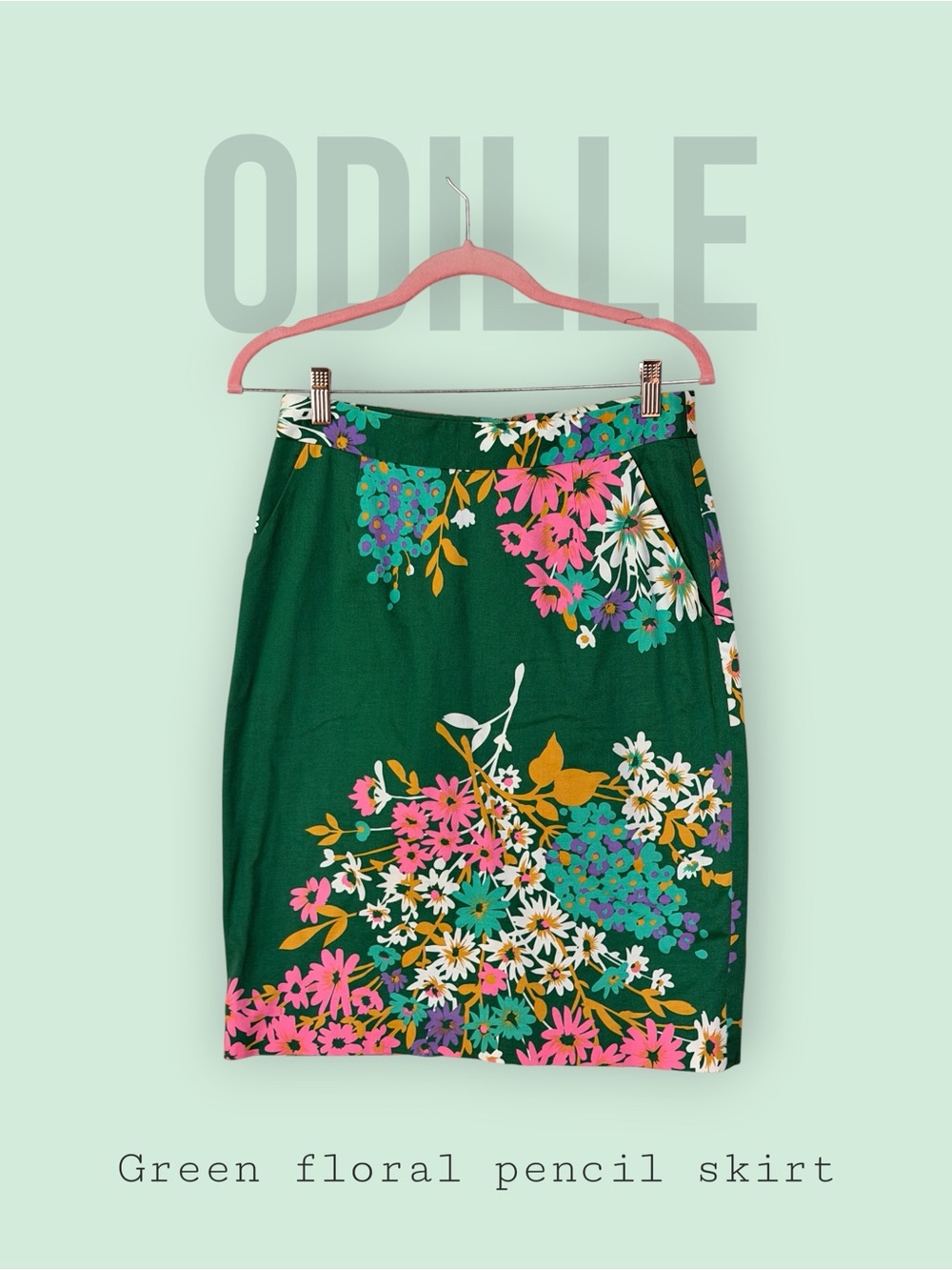 Odille Anthropologie Green Floral Pencil Skirt Size 6